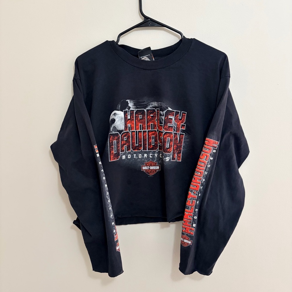 Harley-Davidson Women’s Black and Red Long Sleeve Cropped Tee Savannah GA Large